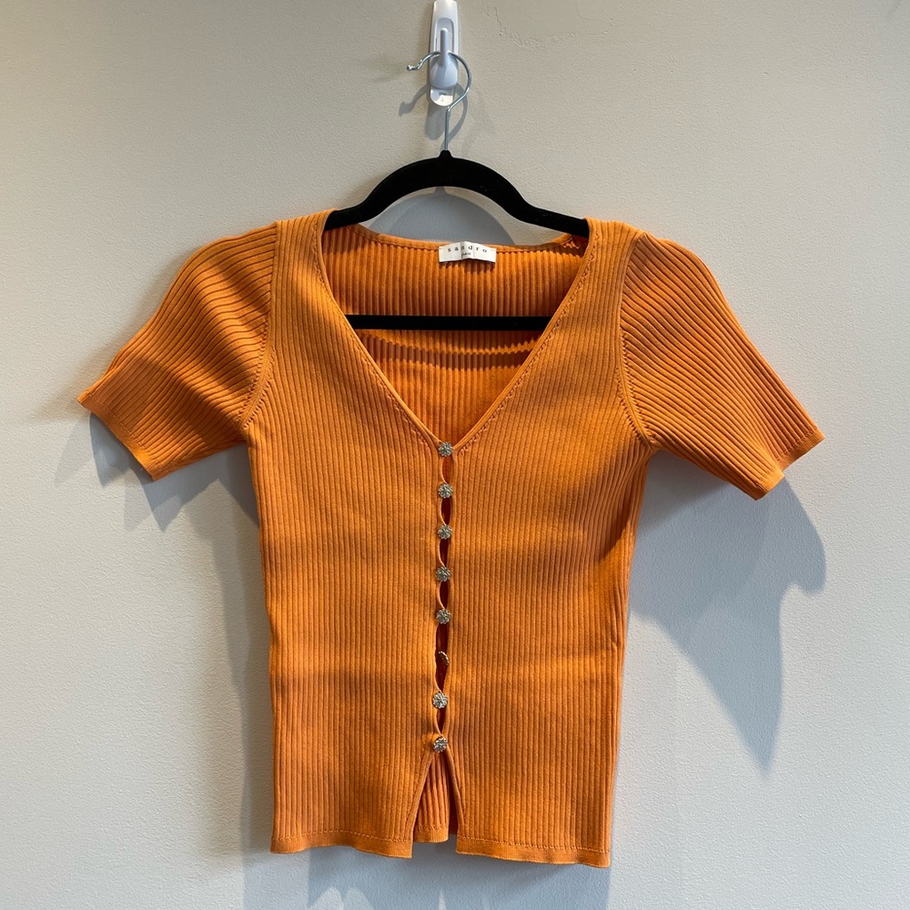 Sandro orange button down cardigan